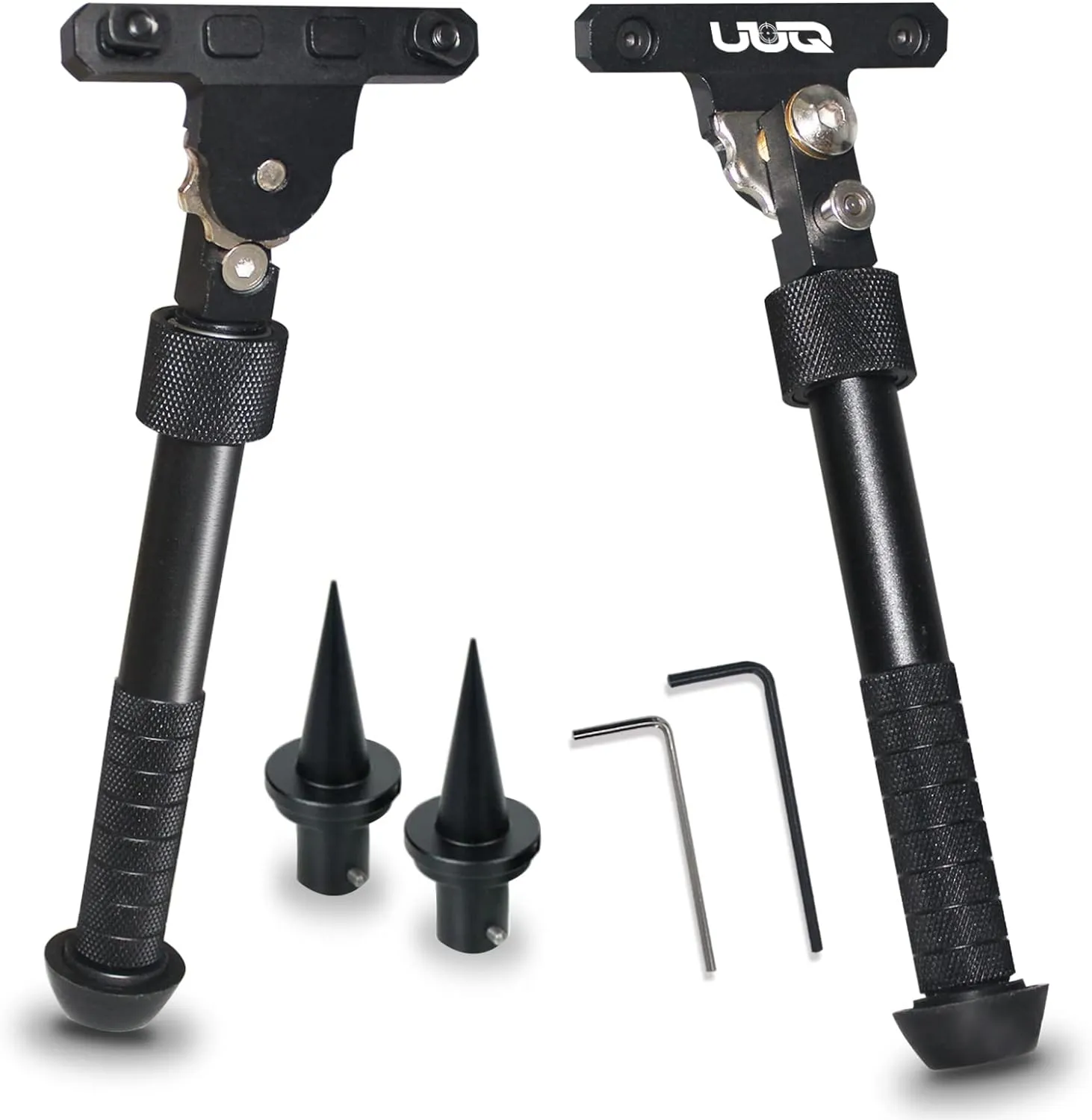 UUQ QV8 6-9 Inches Tactical Rifle Adjustable Bipod for Hunting and Shooting, Mount Base for Mlok Handguards, Directly Attach to M-Rail System, w/Spike Feet
