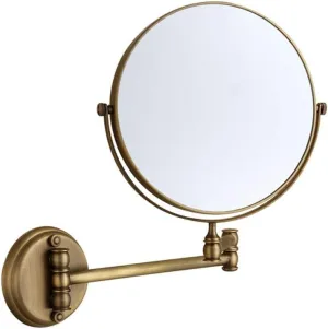 Vanity Makeup Mirror All Copper Antique Folding Makeup Mirror Bathroom Mirror Double-Sided Mirror 3 Times Magnifying Glass Wall-Mounted Makeup Mirror Table Desk Mirror
