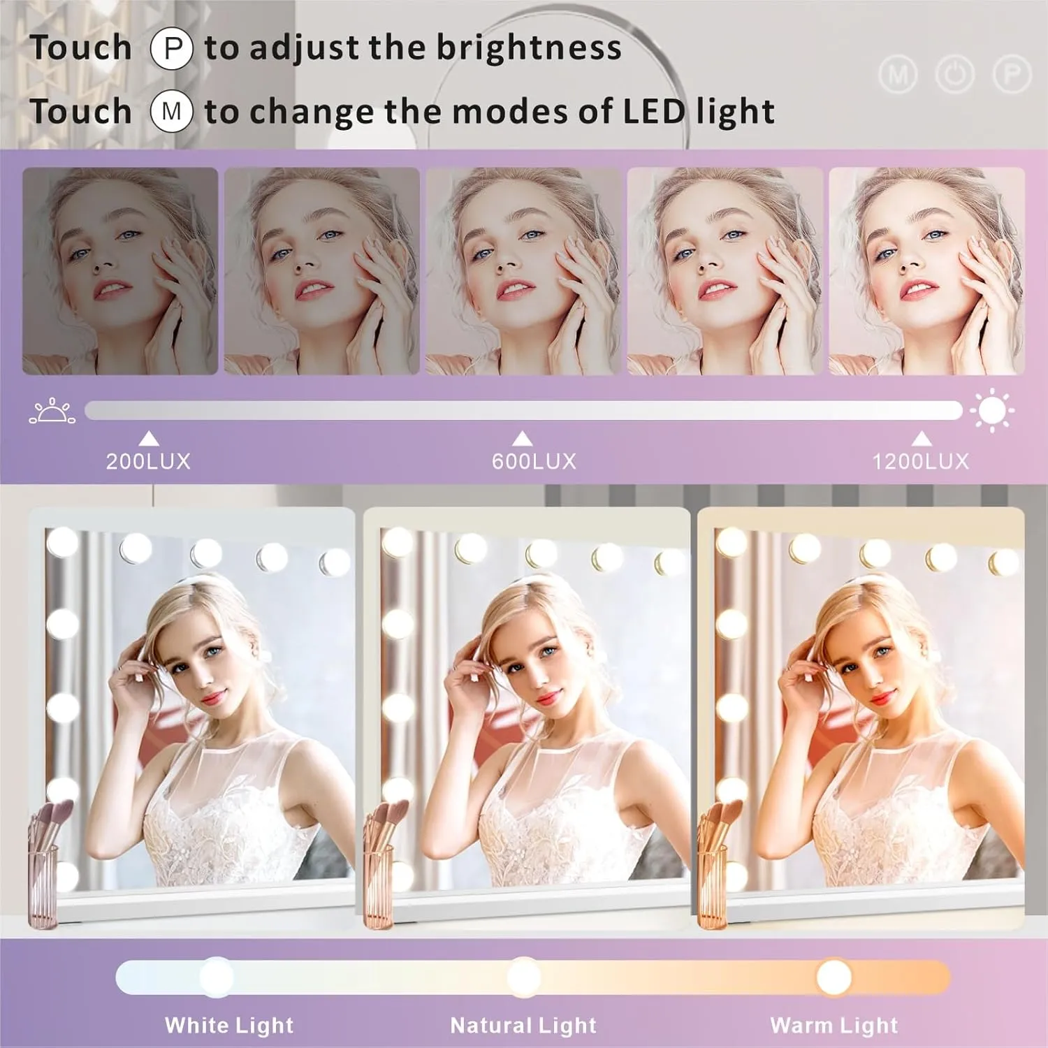 Vanity Mirror with Lights, Hollywood Lighted Makeup Mirror with 18 Dimmable Led Bulbs, 3 Color Lighting Modes, USB Charging Port Touch Control 10x Magnification 26 × 22 inch