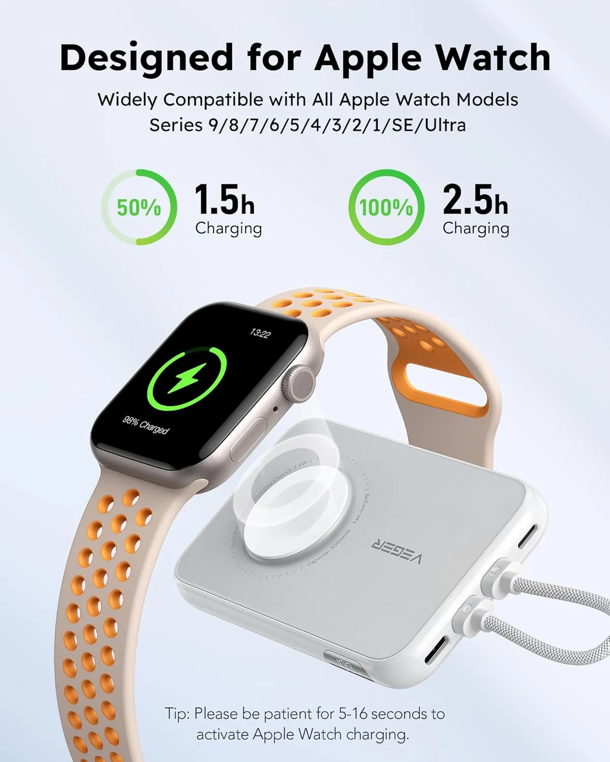 VEGER Portable Charger with Built in Cable(Removable), 10000mAh Mini Power Bank Battery Pack, PD 20W Fast Charger Travel Accessory Compatible with iPhone 15/14/13 Pro Max, Sumsang, Apple Watch-White