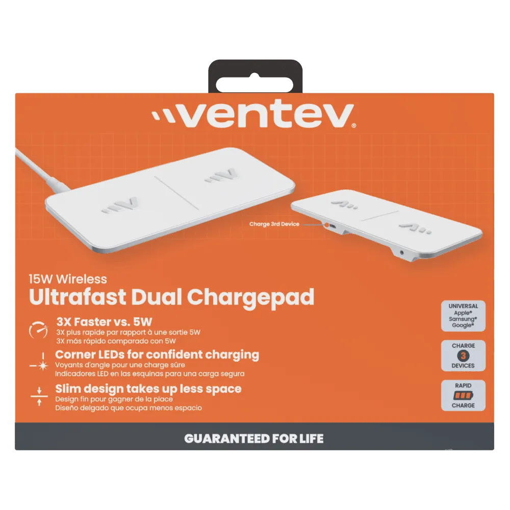 Ventev 15W ULTRAFAST Wireless Dual Chargepad White