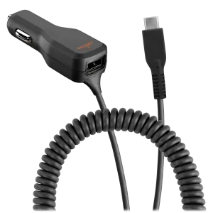 Ventev 20W ULTRAFAST Dual USB A and USB C Car Charger and Connected USB C Cable Gray