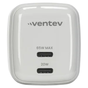 Ventev 65W ULTRAFAST USB C Universal Dual GaN Mini Wall Charger White