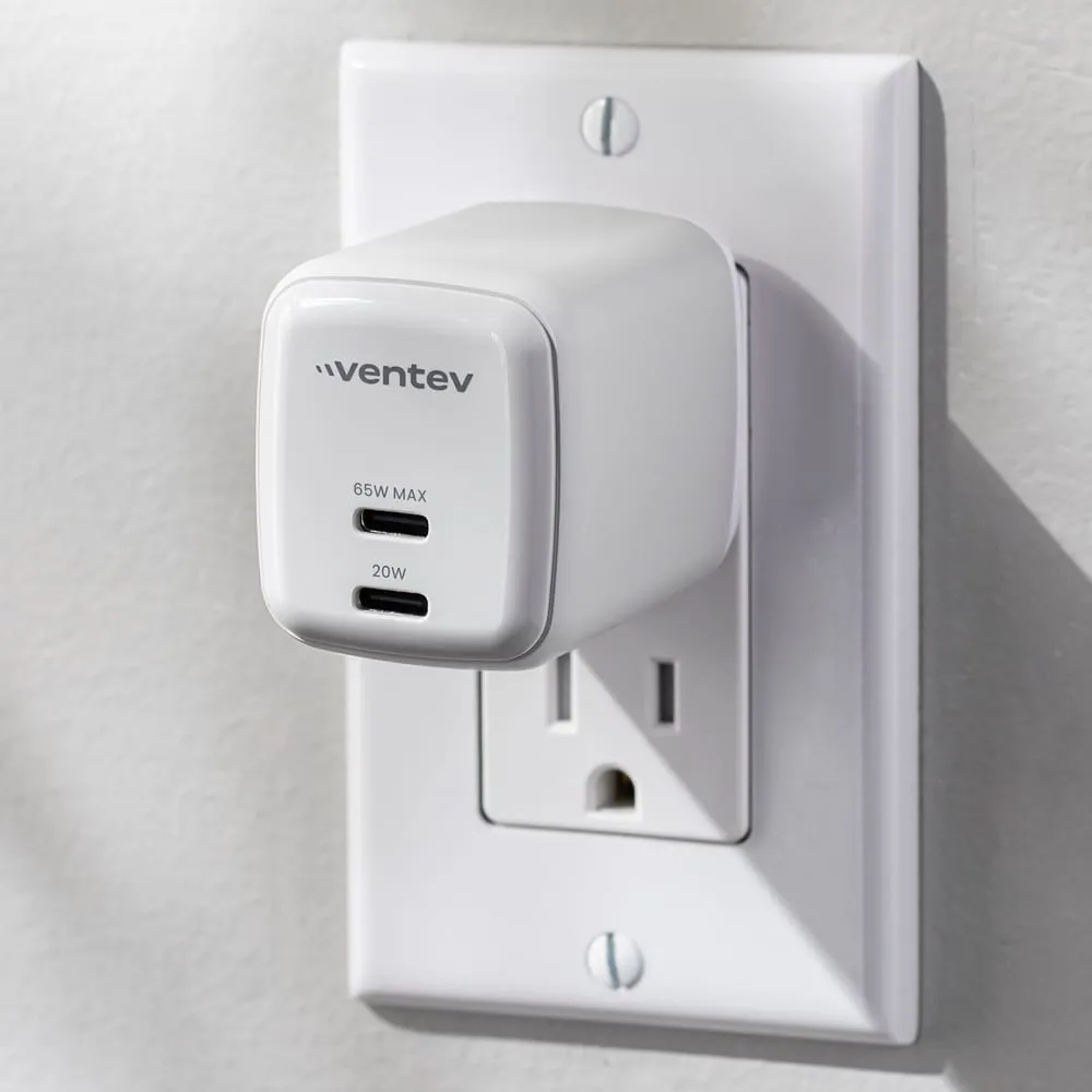 Ventev 65W ULTRAFAST USB C Universal Dual GaN Mini Wall Charger White