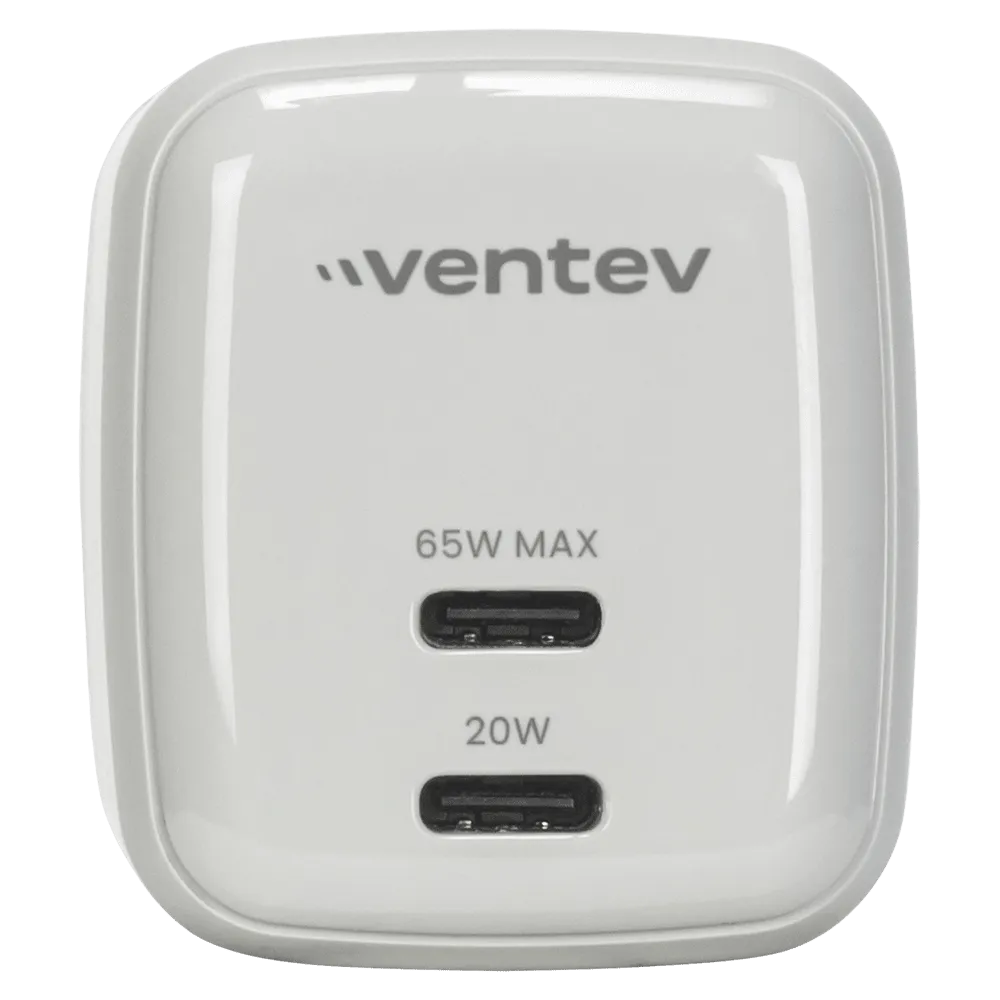 Ventev 65W ULTRAFAST USB C Universal Dual GaN Mini Wall Charger White