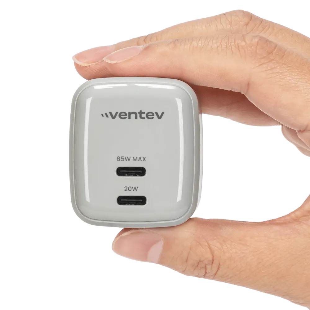 Ventev 65W ULTRAFAST USB C Universal Dual GaN Mini Wall Charger White