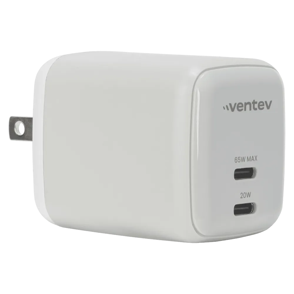Ventev 65W ULTRAFAST USB C Universal Dual GaN Mini Wall Charger White