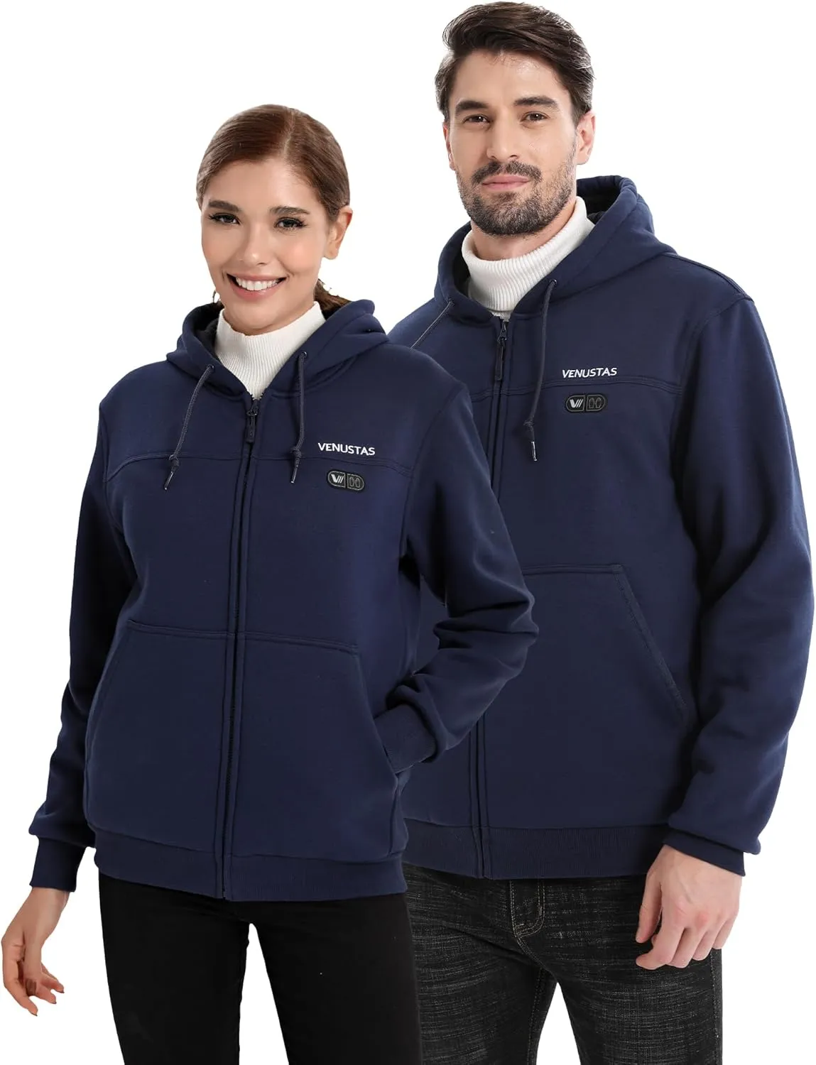 Venustas 12V Dual-Control Heated Hoodie (Unisex) with Battery Included, Electric Heated Sweatshirt Coat for Men Women, Zip-Up