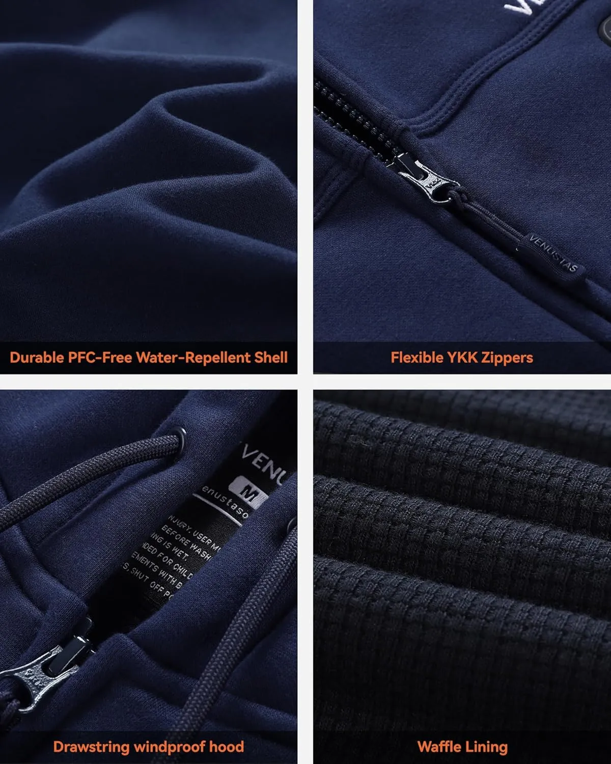 Venustas 12V Dual-Control Heated Hoodie (Unisex) with Battery Included, Electric Heated Sweatshirt Coat for Men Women, Zip-Up
