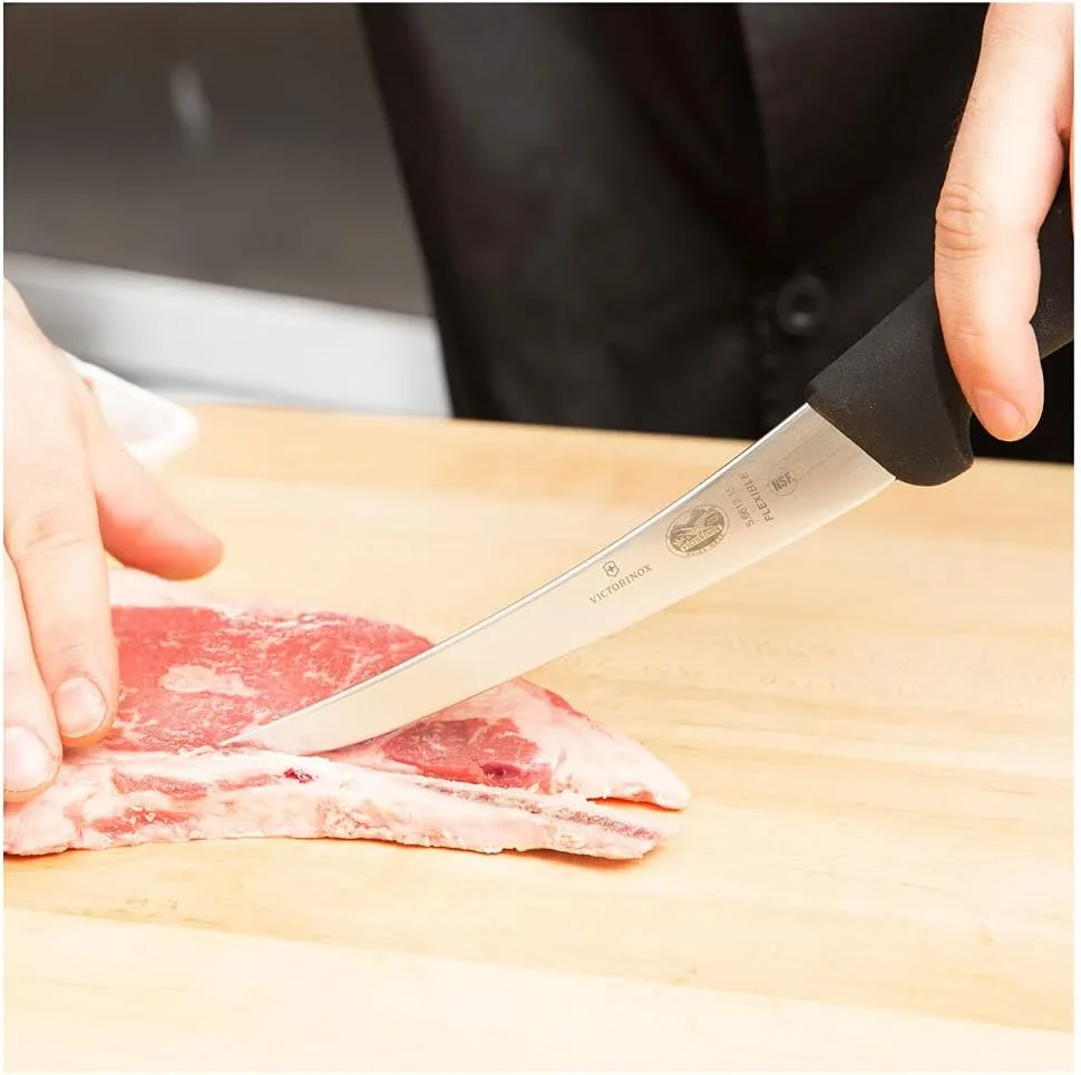 Victorinox Swiss Army Fibrox Pro Curved Boning Knife, Flexible Blade, 6-Inch, Black