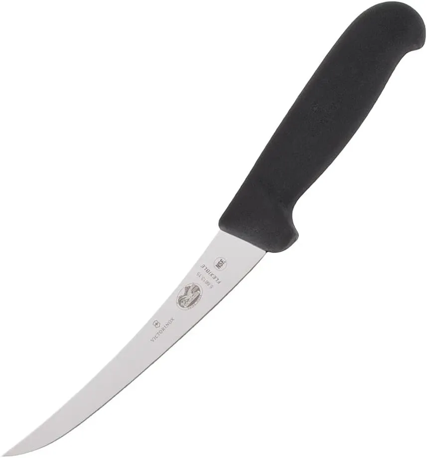 Victorinox Swiss Army Fibrox Pro Curved Boning Knife, Flexible Blade, 6-Inch, Black