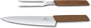 Victorinox Swiss Modern Carving Set - Includes Carving Knife & Carving Fork - Premium Kitchen Accessories - Walnut Wood Handles, 2-Piece Set