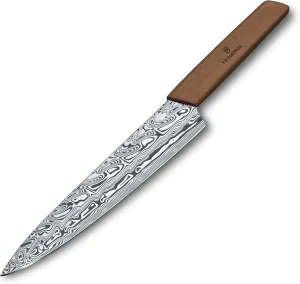 Victorinox Swiss Modern Chef's Knife, Damast Limited Edition 2022 - Premium Kitchen Knife for Cutting & Slicing - Walnut Wood Handle, Thor Design, 8.5"