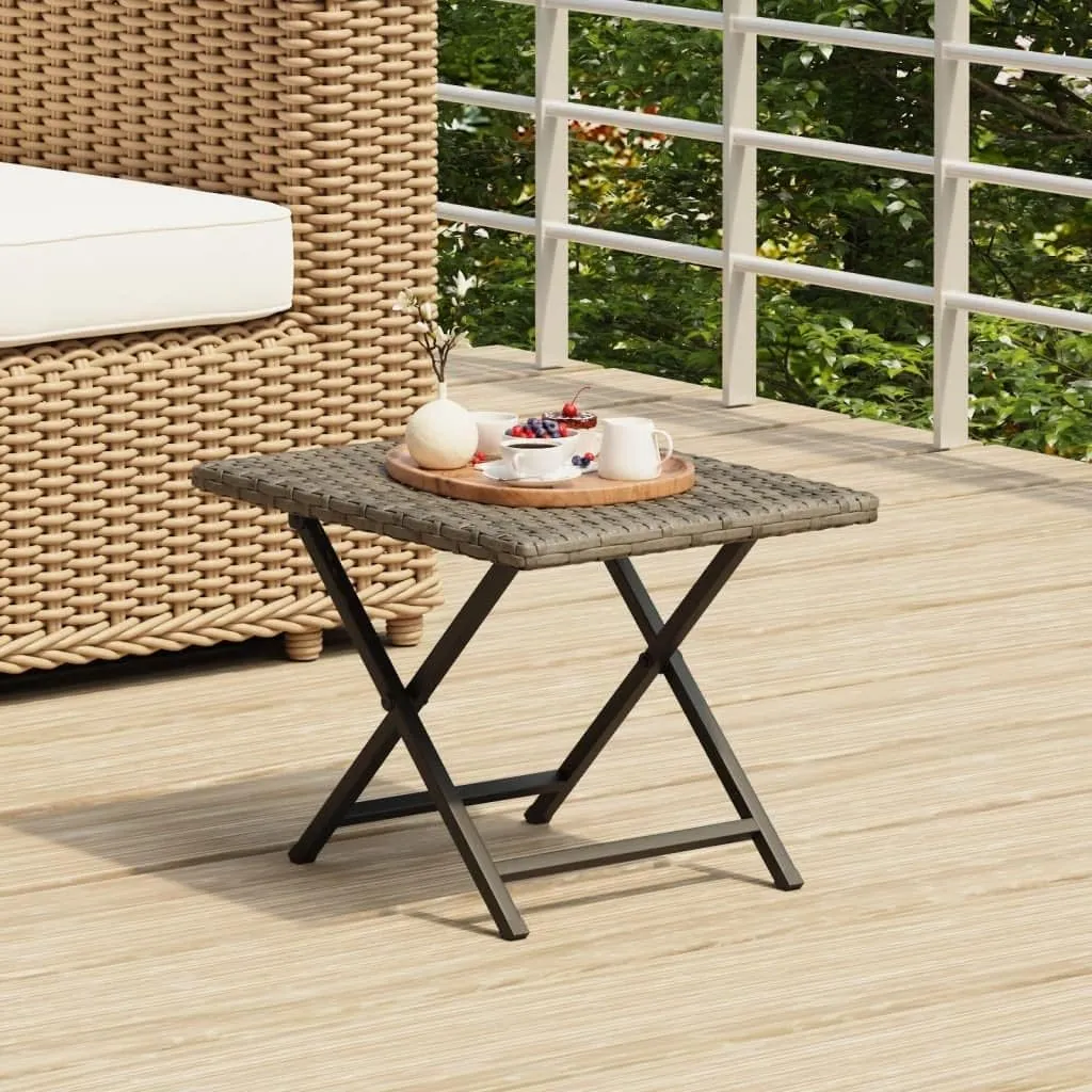vidaXL Folding Table - Outdoor Garden Furniture, Poly Rattan, Foldable, Gray, Patio/Balcony