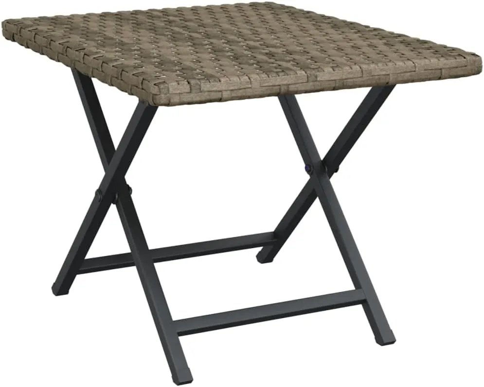 vidaXL Folding Table - Outdoor Garden Furniture, Poly Rattan, Foldable, Gray, Patio/Balcony