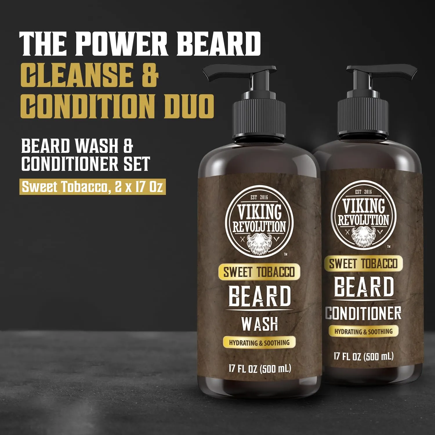 Viking Revolution Beard Wash and Beard Conditioner for Men with Argan Oil and Jojoba Oil - Beard Softener and Strengthener Beard Care Beard Shampoo and Conditioner with Beard Oil (17oz, Sweet Tobacco)