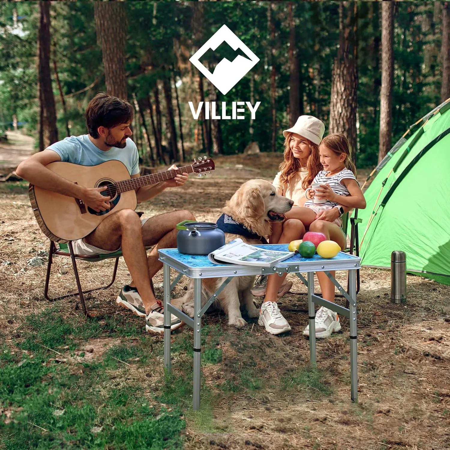 VILLEY Folding Camping Table 2FT, Portable Small Picnic Table with Adjustable Height, Lightweight Aluminum Foldable Table with Carry Handle for Outdoor Indoor BBQ Hiking Beach