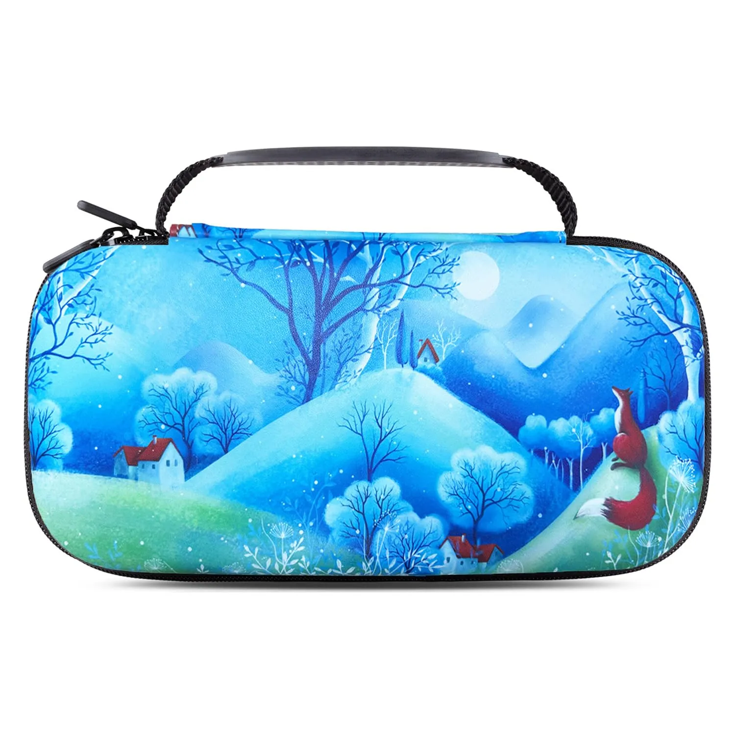 Vimorco Fox Nintendo Switch OLED Case, Game Fairytale Forest Nintendo Switch Case, Blue Switch Travel Cover for Girls Boys, 16 Game Card Slots, Hard Shell Cover for Console Games & Joy-Con