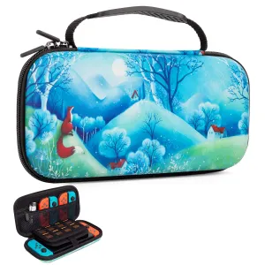 Vimorco Fox Nintendo Switch OLED Case, Game Fairytale Forest Nintendo Switch Case, Blue Switch Travel Cover for Girls Boys, 16 Game Card Slots, Hard Shell Cover for Console Games & Joy-Con
