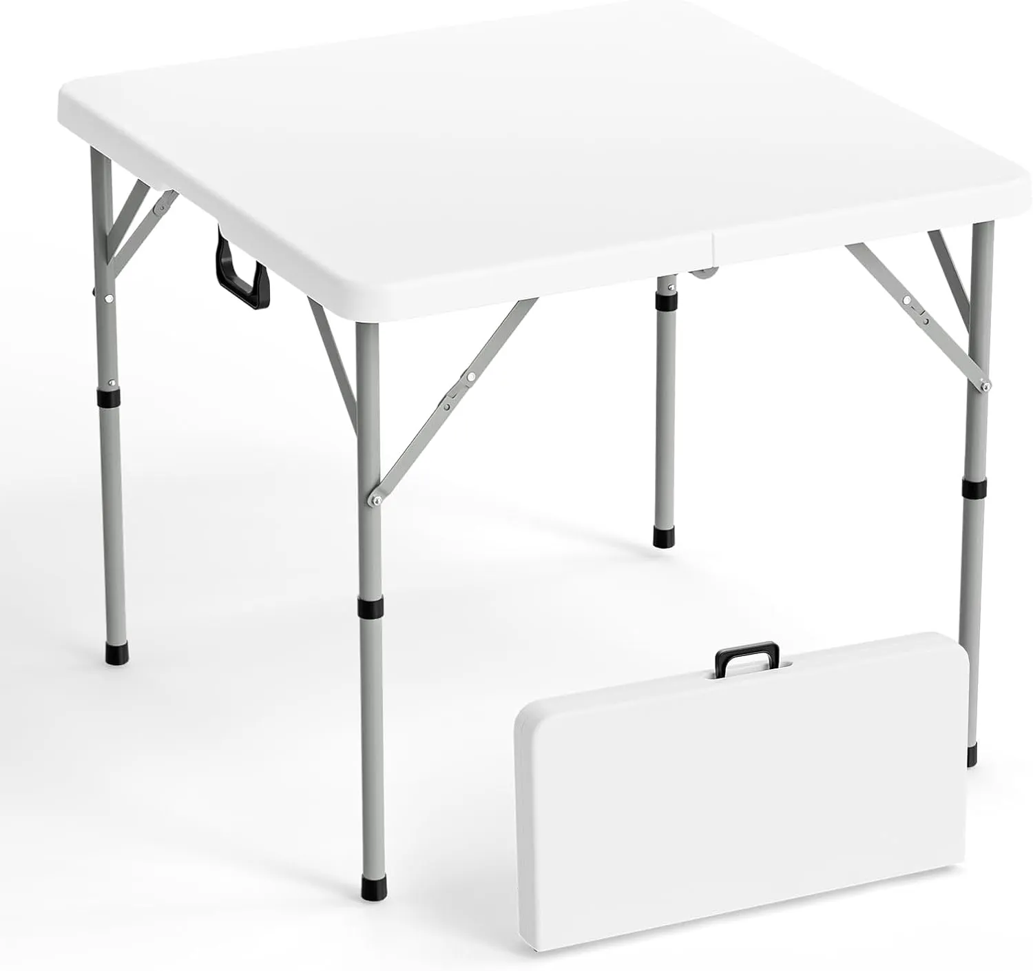 VINGLI 34" Fold in Half Square Table, Bi-Folding Commercial Table, Portable Plastic Dining Card Table for Kitchen or Outdoor Party Wedding Event, White