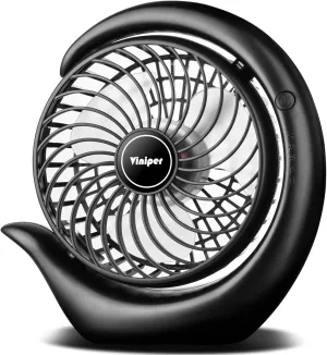 Viniper Portable Rechargeable Fan, Small Desk Fans : 3 Speeds & 8-24 Hours Longer Working, 180° Rotation, Portable Battery Powered Fans, Small Desktop Fan for Home/Office (Black, White Blade)