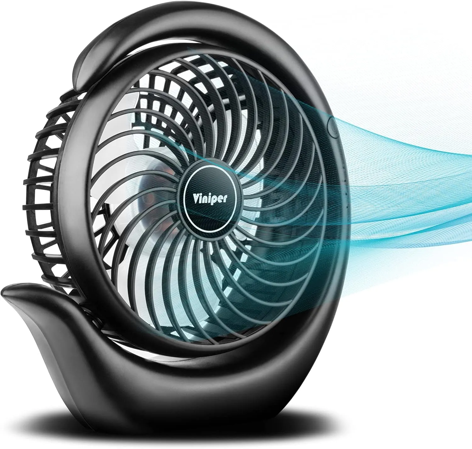 Viniper Portable Rechargeable Fan, Small Desk Fans : 3 Speeds & 8-24 Hours Longer Working, 180° Rotation, Portable Battery Powered Fans, Small Desktop Fan for Home/Office (Black, White Blade)