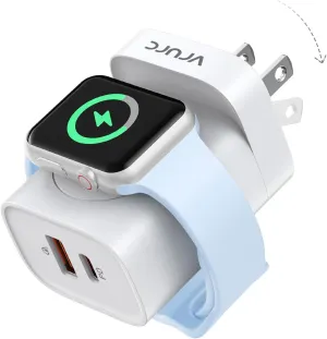 VRURC for Apple Watch Charger, Portable Wireless Magnetic for iWatch, PD 20W 3-in-1 Travel Essentials USB C Wall Charging Block for iWatch Ultra/SE/10/9/8/7/6/5/4/3/, iPhone 16/15/14/13,Android-White