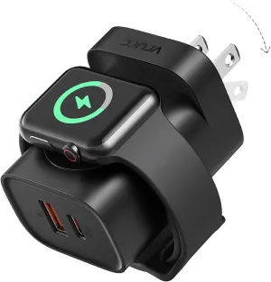 VRURC for Apple Watch Charger, Wireless Magnetic Portable iWatch Charger, PD 20W 3-in-1 Travel Essentials Fast Charging Block for iWatch Ultra/SE/10/9/8/7/6/5/4/3/2/1,iPhone 16/15/14/13,Android-Black
