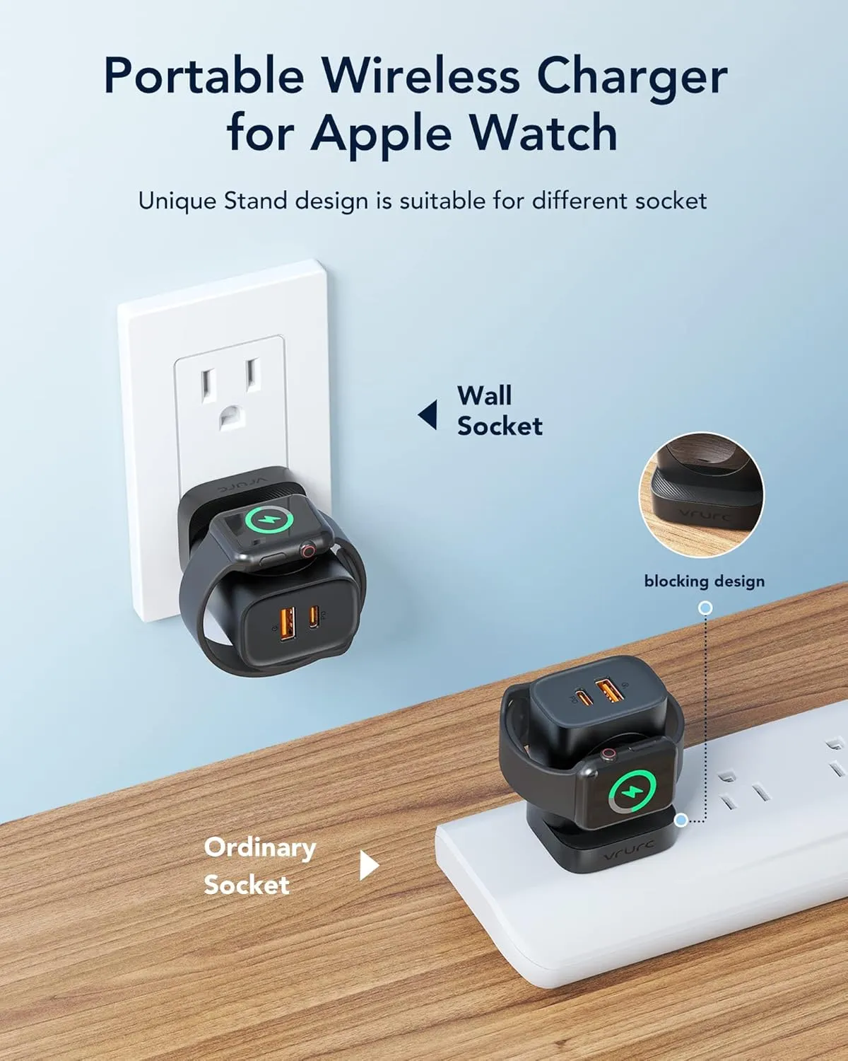 VRURC for Apple Watch Charger, Wireless Magnetic Portable iWatch Charger, PD 20W 3-in-1 Travel Essentials Fast Charging Block for iWatch Ultra/SE/10/9/8/7/6/5/4/3/2/1,iPhone 16/15/14/13,Android-Black