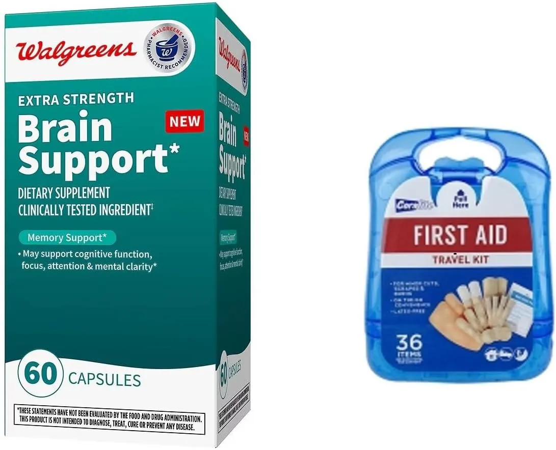 walgreens Extra Strength Brain Support 60 Capsules (60 Days) with Free First aid kit