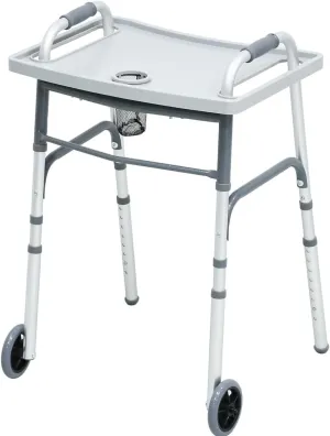 Walker Folding Deluxe with Tray and Front 5" Wheels and Free 2pair Round Rear Glide caps, Adjustable Height (Short, Standard, Tall People) by Healthline Trading