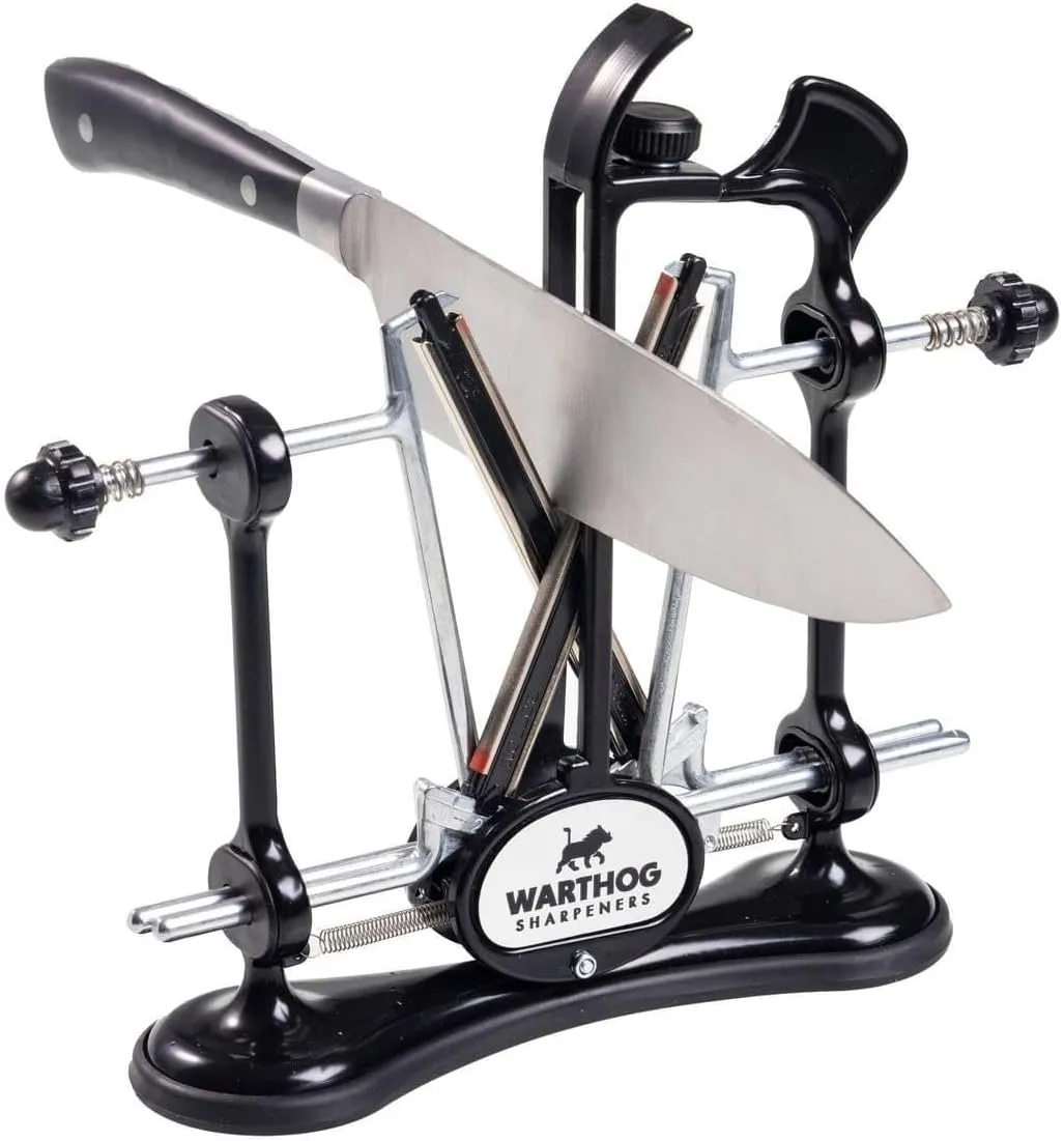 Warthog V-Sharp A4 Knife Sharpener, Professional Sharpener, Ideal for Home Cooks, Chefs, Fishermen, Hunters, 325 Grit Diamond Rods with Adjustable Angles, Metal Frame Construction, Black