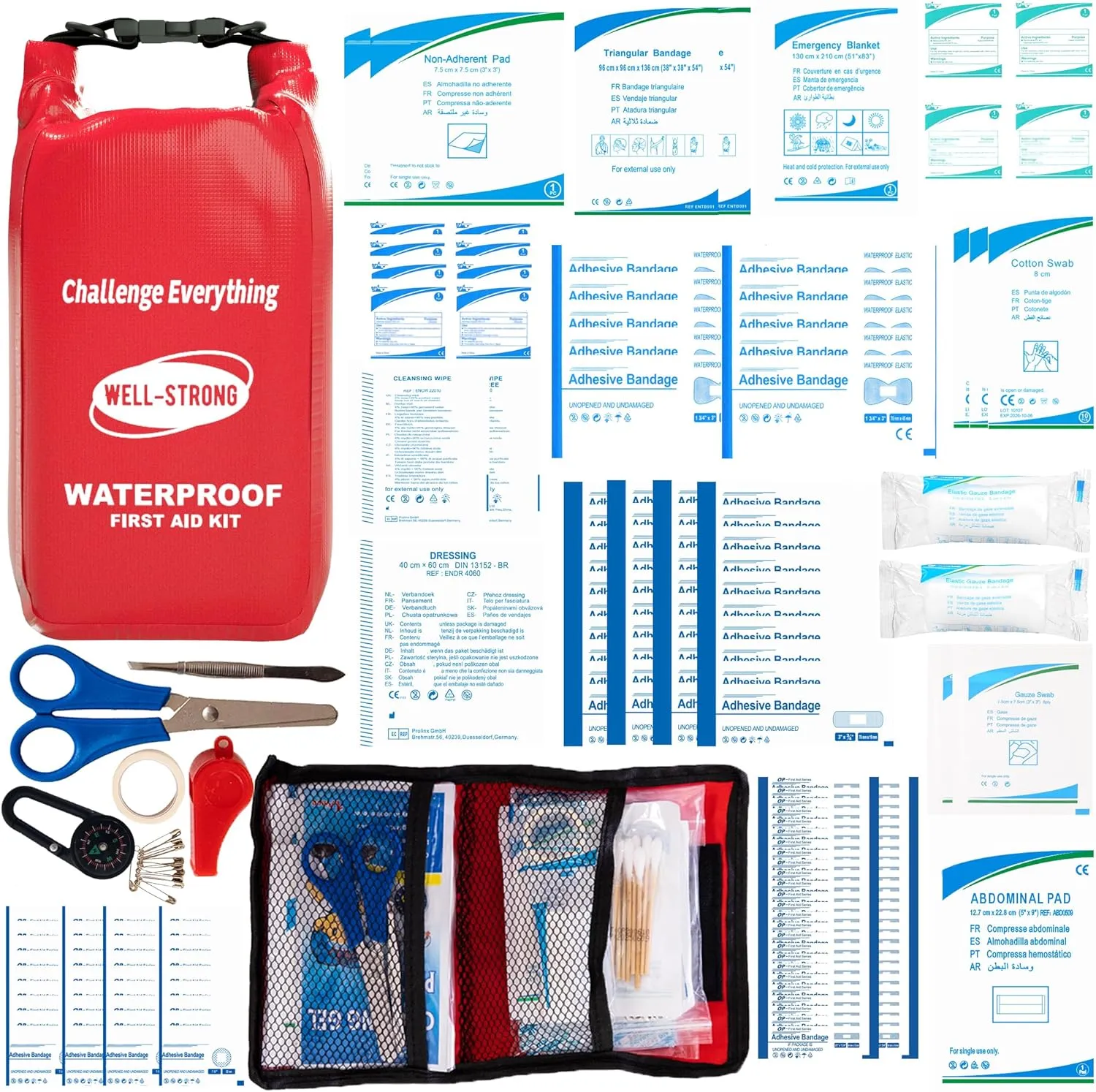 Waterproof Marine First Aid Kit 210Pcs - Emergency Boat Safety Supplies for Fishing, Kayaking with Roll Top Design