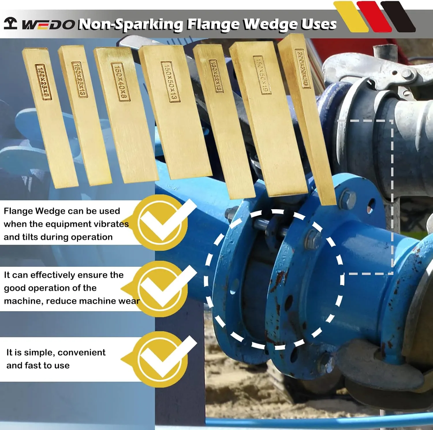 WEDO Non-Sparking Flange Wedge, Spark-free Safety Flange Wedge,Die-Forge, Corrosion Resistant, DIN Standard, Aluminum Bronze, 13mmx32mmx180mm