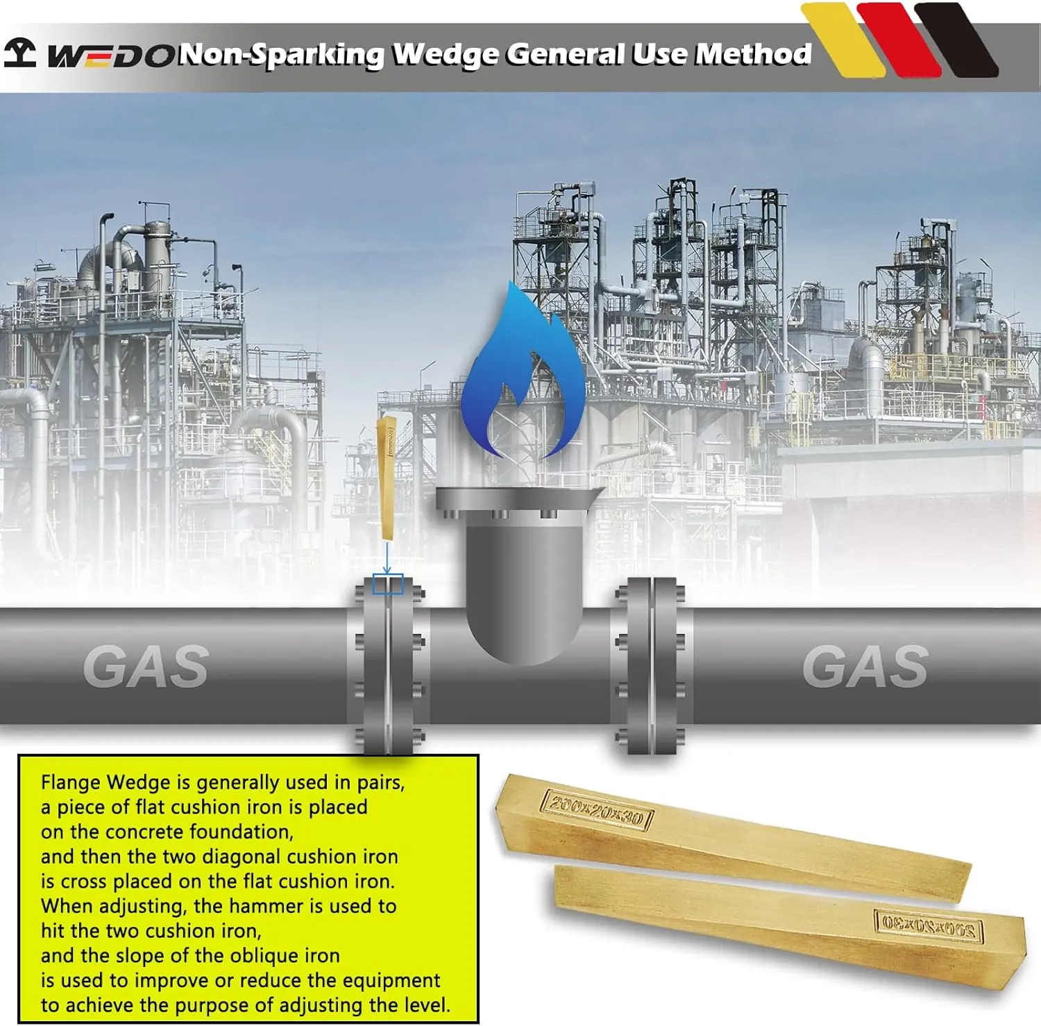 WEDO Non-Sparking Flange Wedge, Spark-free Safety Flange Wedge,Die-Forge, Corrosion Resistant, DIN Standard, Aluminum Bronze, 13mmx32mmx180mm