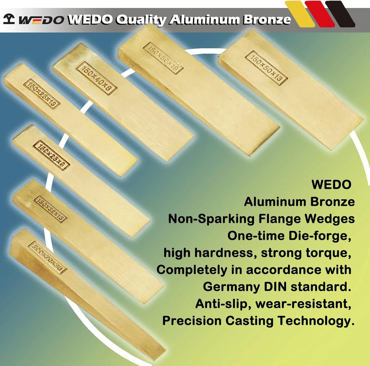 WEDO Non-Sparking Flange Wedge, Spark-free Safety Flange Wedge,Die-Forge, Corrosion Resistant, DIN Standard, Aluminum Bronze, 13mmx32mmx180mm
