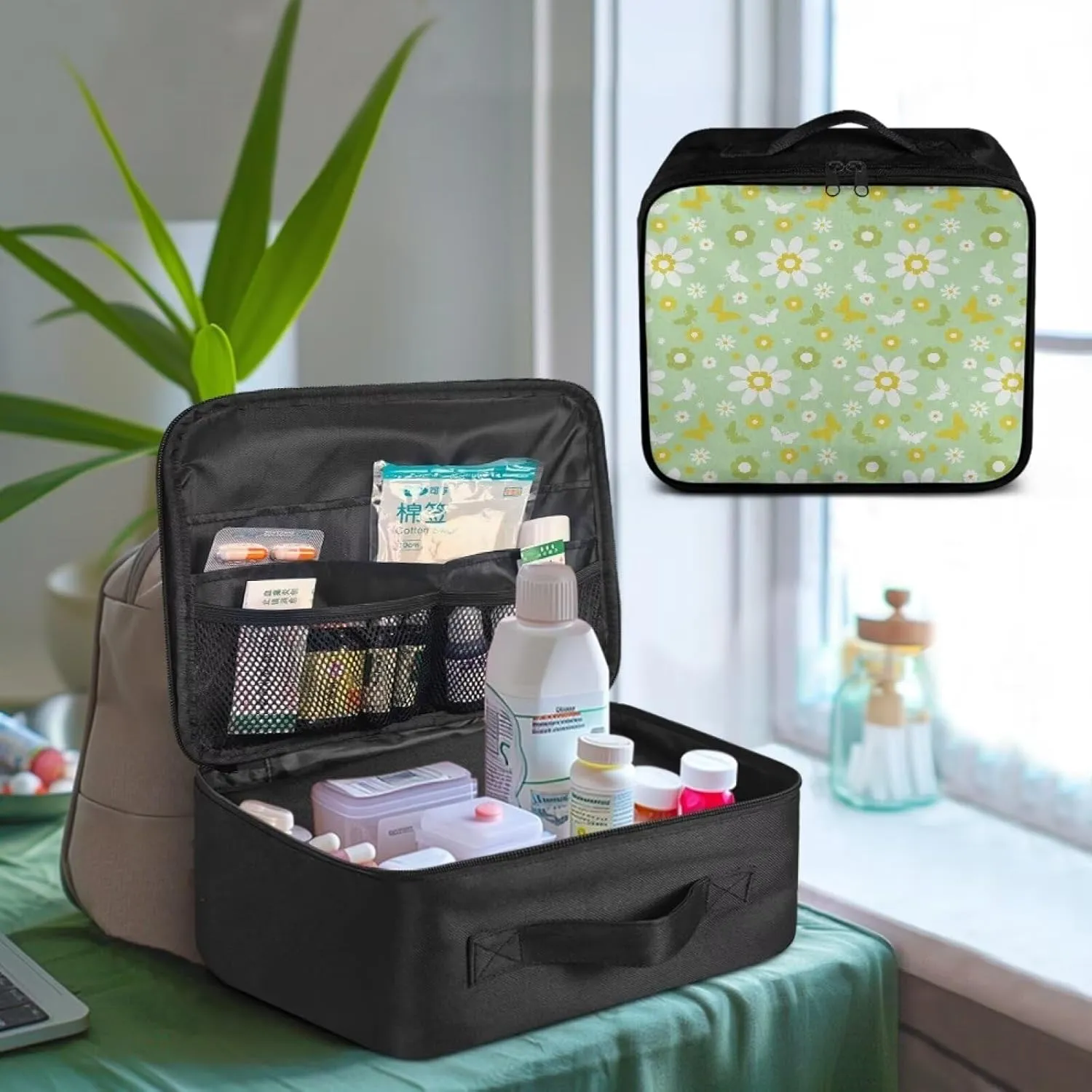 White Daisy First Aid Kit Bag Empty Medium Medical Kit Bag Medicine Pouch for Travel Medical Supplies Organizer Bag Emergency Kit for Car School Home Office Hiking Camping First Aid Kits