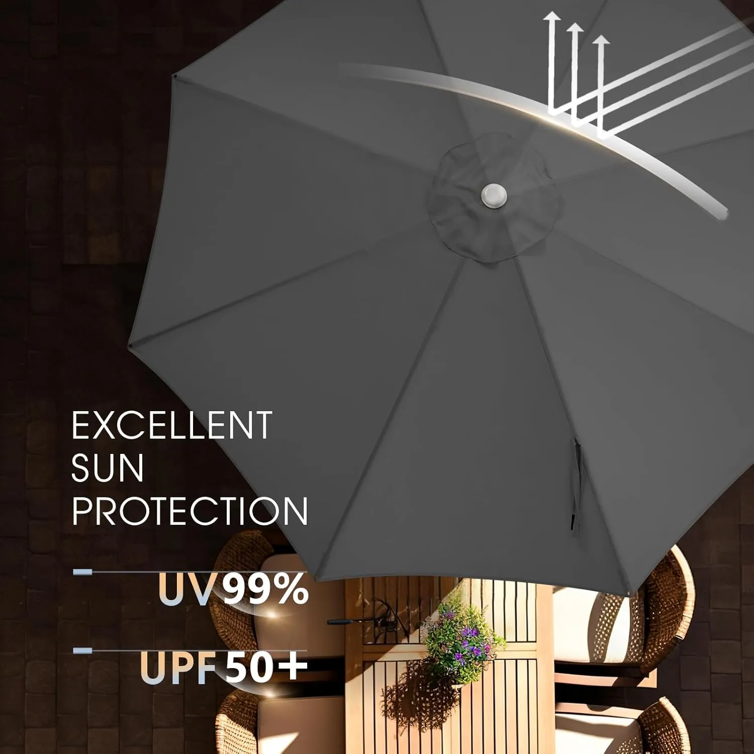 wikiwiki 10 FT Aluminum Outdoor Patio Umbrella, 5-YEAR Fade-Resistant Outdoor Market Table Umbrella with Push Button Tilt, for Pool, Deck, Garden and Lawn, Dark Grey