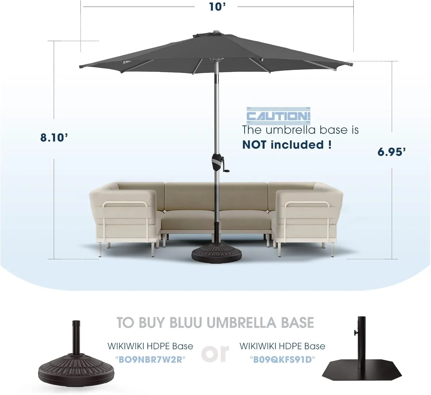 wikiwiki 10 FT Aluminum Outdoor Patio Umbrella, 5-YEAR Fade-Resistant Outdoor Market Table Umbrella with Push Button Tilt, for Pool, Deck, Garden and Lawn, Dark Grey