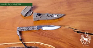 WILDSTEER WILDTECH4 COMBO EDGE BLADE DESERT CAMO SURVIVAL KNIFE COYOTE SHEATH