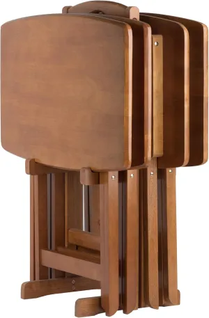Winsome Dylan Snack Table Set with Stand, Oversized, for Living room, 26", Teak, Set of 4 Tables