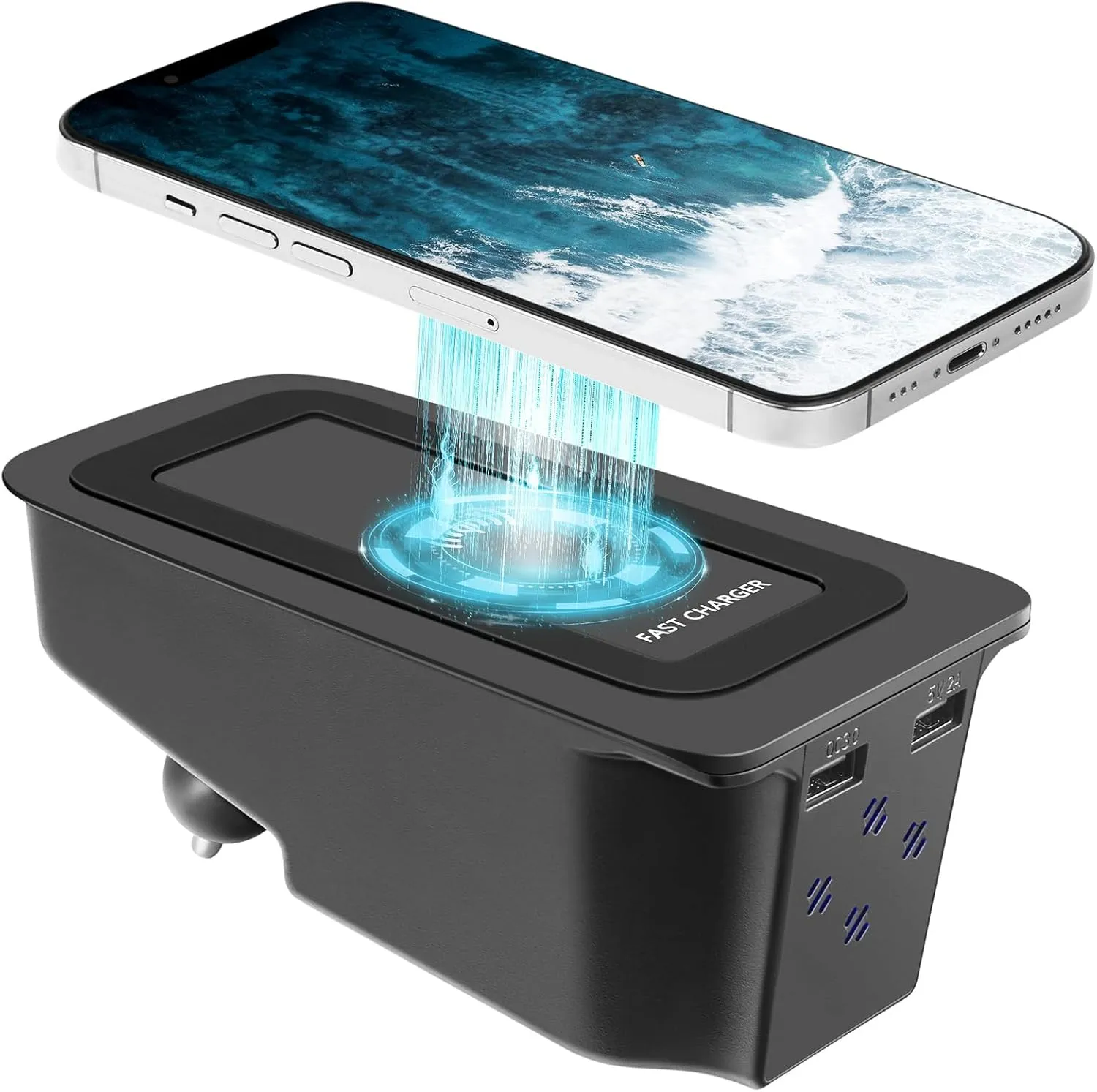 Wireless Car Charger for New XC90/ XC60/ V90/ V60/ S90/S60, Wireless Cell Phone Automobile Chargers with QC 3.0 USB Port (Black-No Light)