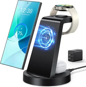 Wireless Charger for Samsung: 3 in 1 Wireless Charging Station for Samsung Galaxy Watch 7 6 5 4 3 Pro Classic Galaxy Buds - Charger Dock Stand for S25 S24 Ultra S23 S22 S21 Note Z Fold Android