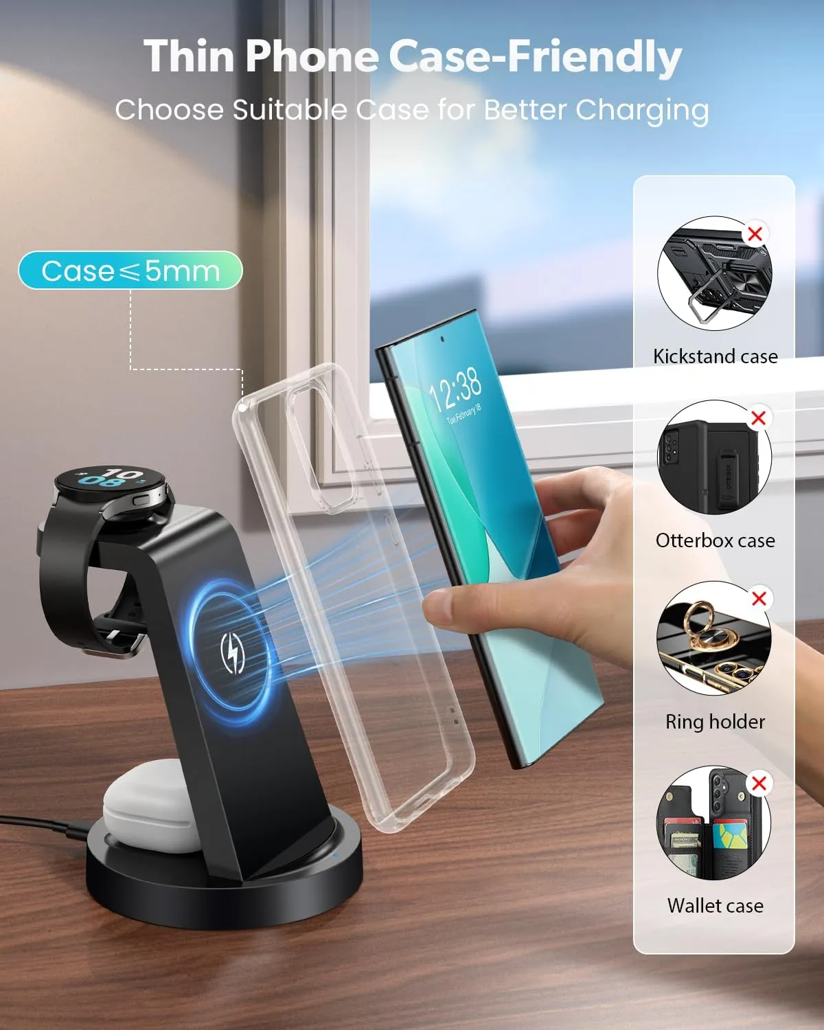 Wireless Charger for Samsung: 3 in 1 Wireless Charging Station for Samsung Galaxy Watch 7 6 5 4 3 Pro Classic Galaxy Buds - Charger Dock Stand for S25 S24 Ultra S23 S22 S21 Note Z Fold Android
