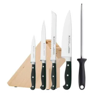 Wmf Kineo Knife Block Set – 6 Piece (Meat, Chefs, Bread and All Purpose knife, 1x Steel 23cm, Beech Wood Block)