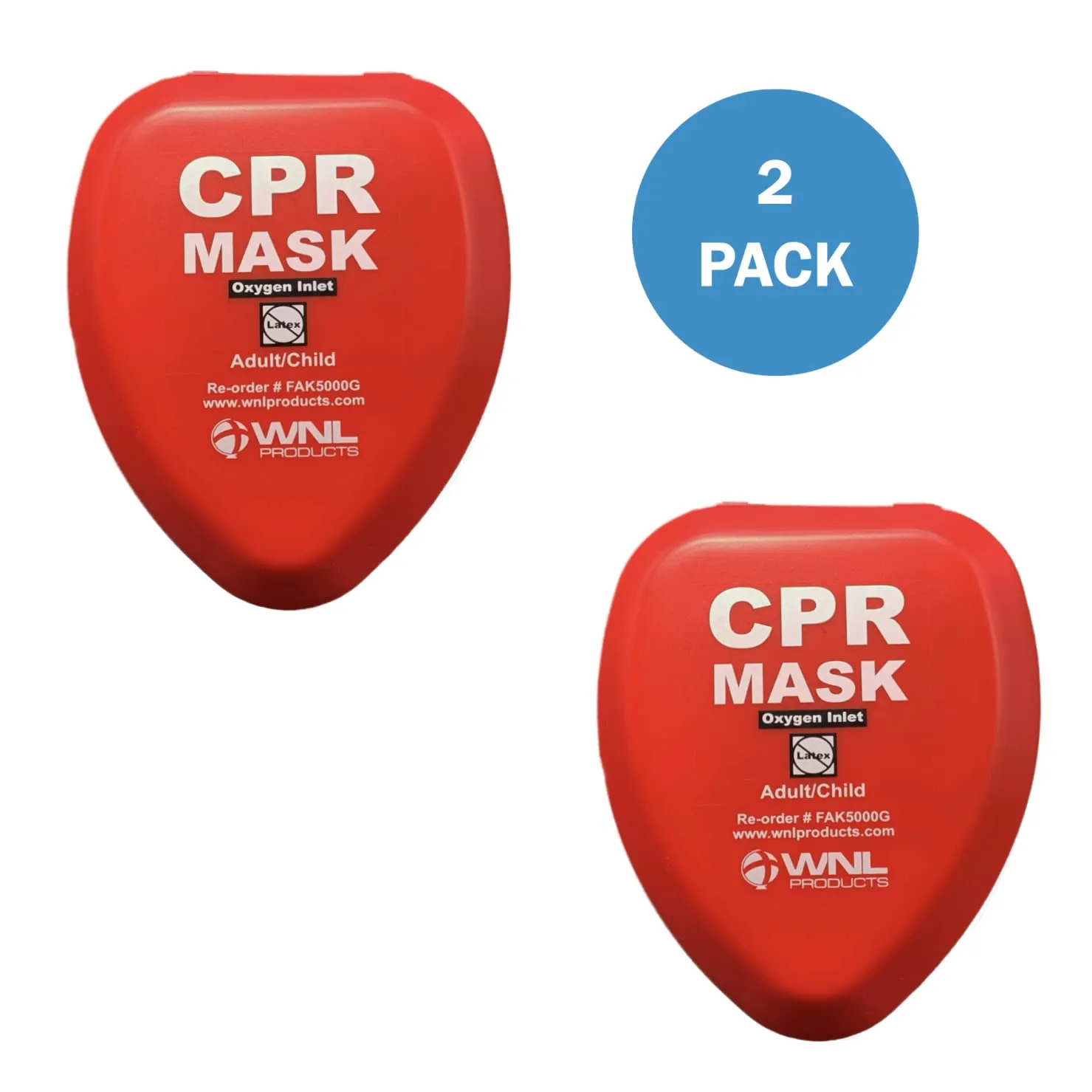 WNL Products CPR Rescue Mask, Adult/Child Pocket Resuscitator, Hard Case Kit with Belt Clip 2-Pack
