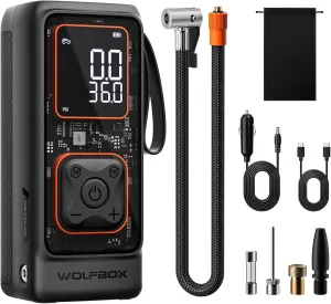 WOLFBOX 12000mAh&150PSI Tire Inflator Portable Air Compressor, Cordless Air Pump for Car Tires with Digital Pressure Gauge, Portable Tire Pump, 1-Min Fast Inflation, Auto Shut-Off, LED Flashlight