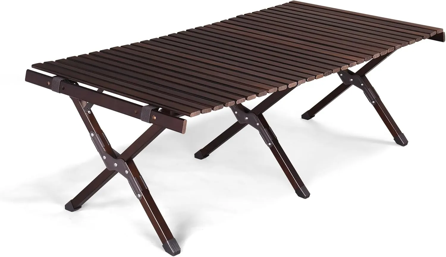 Wooden Folding Camping Tables Roll-up Picnic Tables Ultralight Collapsible Patio Table with Easy Carrying Bag Portable Lightweight Outdoor Side Table for Travel Hiking Backyard BBQ, Dark Walnut
