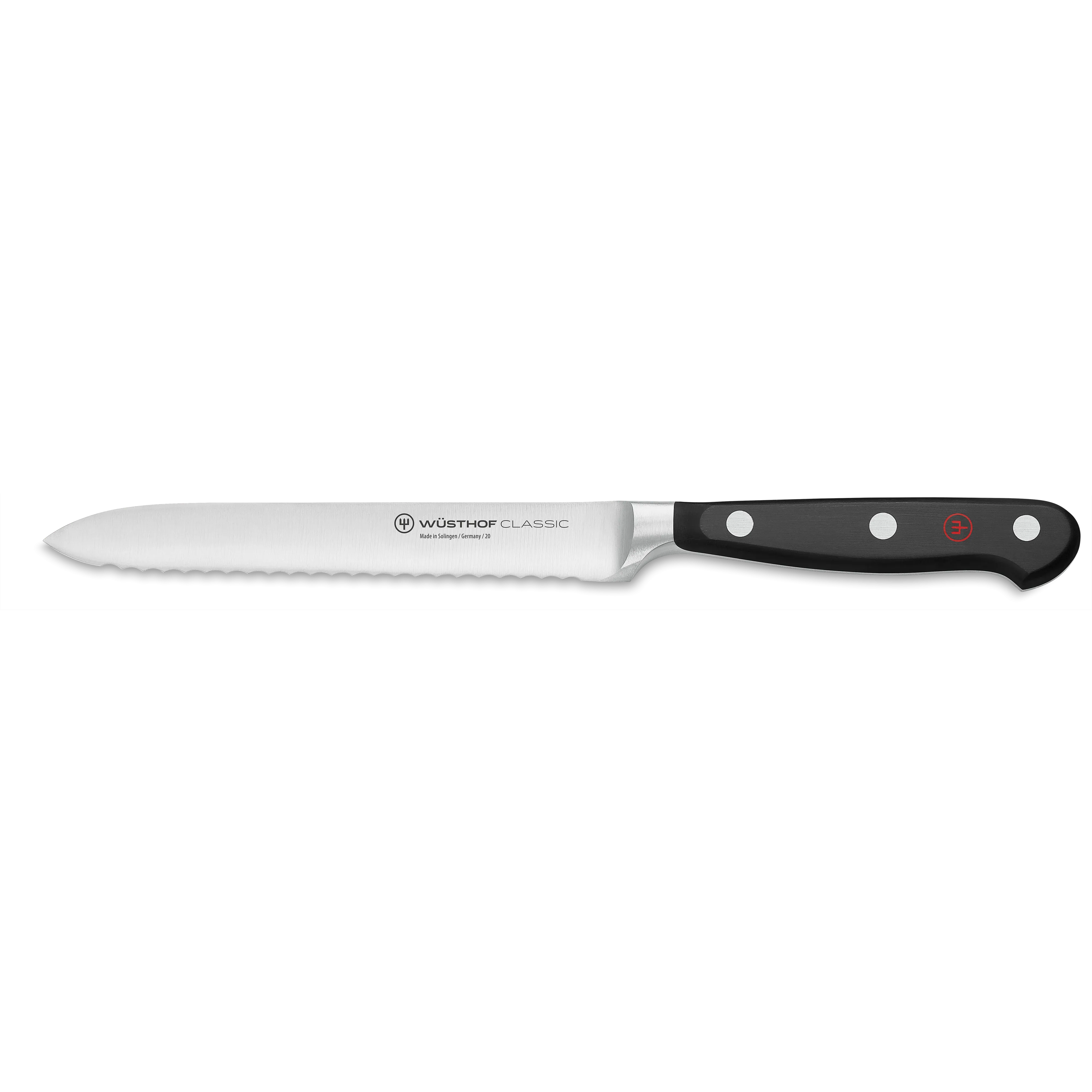 Wusthof Classic 5" Stainless Steel Serrated Utility Knife, Black