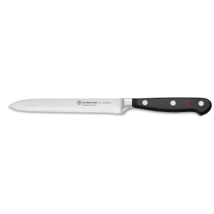 Wusthof Classic 5" Stainless Steel Serrated Utility Knife, Black